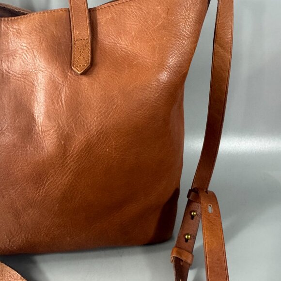 Madewell Brown Leather Top Handle Zipper Closure Satchel Shoulder Bag - Picture 3 of 14